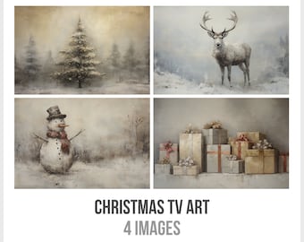 Holiday Snowman & Reindeer Frame TV Art - Christmas Winter Vibes Decor