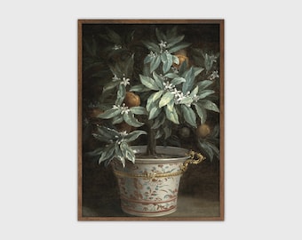 Pintura al óleo de naranjo, arte imprimible vintage de humor