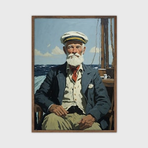 Vintage capitaine de navire peinture - impression d&#39;art mural nautique maritime - téléchargement immédiat