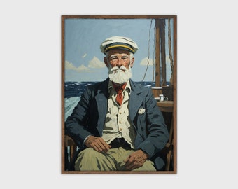 Vintage Ship Captain Painting - Nautical Maritime Wall Art Print - Instant Download