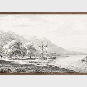 Antique Sailboat Pencil Sketch Vintage Lake House Decor Printable Art