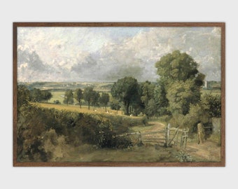 Land landschap print vintage schilderij antieke boerderij kunst afdrukbaar