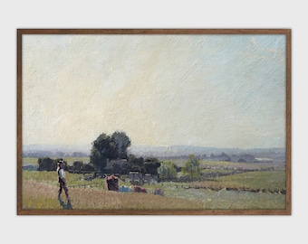 Vintage Farmhouse Landscape Painting: Rustic Countryside Print (Digital Download)