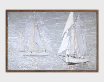 Muted Sailboat Watercolor Painting Antique Lake House Print Digital PRINTABLE