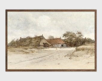 Vintage Farmhouse Painting: Coastal Italian Beach House Art (Digital Download)
