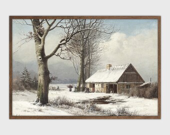 Winter Landscape Print Vintage Forest Painting Christmas Digital Printable Art