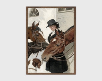 Impresión artística de pintura ecuestre vintage (descarga digital)