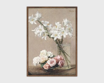 Vintage Floral Still Life Print: Cottagecore Wall Art (Digital Download)