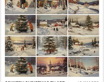 Country Christmas Framed TV Art - Cozy Winter Landscape - Festive Holiday Vibes