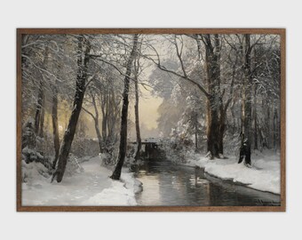 Winter Country Landscape Vintage Muted Countryside Watercolor Painting PrintableNeutral Print