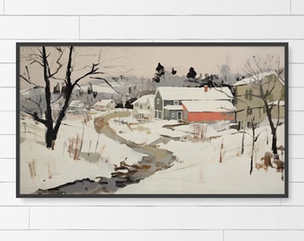 Winter Landscape Frame TV Art: Snowy Village Scene (Digital Download)