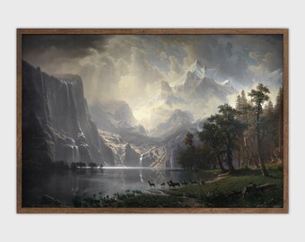 アンティークカントリー絵画 / 森の壁アート デジタル印刷可能 / 山の