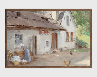 Impresión de paisaje vintage pintura antigua decoración de granja arte imprimible
