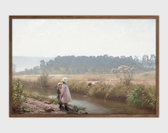 Pintura de paisaje de decoración de pared de casa de campo vintage IMPRIMIBLE