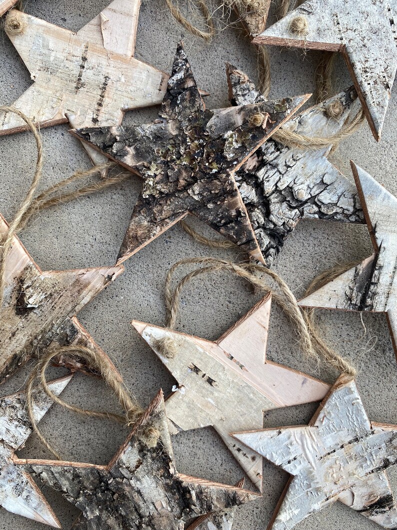 Birch Bark Christmas Tree Ornaments, One Of A Kind, Christmas Star, Handmade Natural Canadian Wood image 9