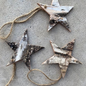 Birch Bark Christmas Tree Ornaments, One Of A Kind, Christmas Star, Handmade Natural Canadian Wood image 7