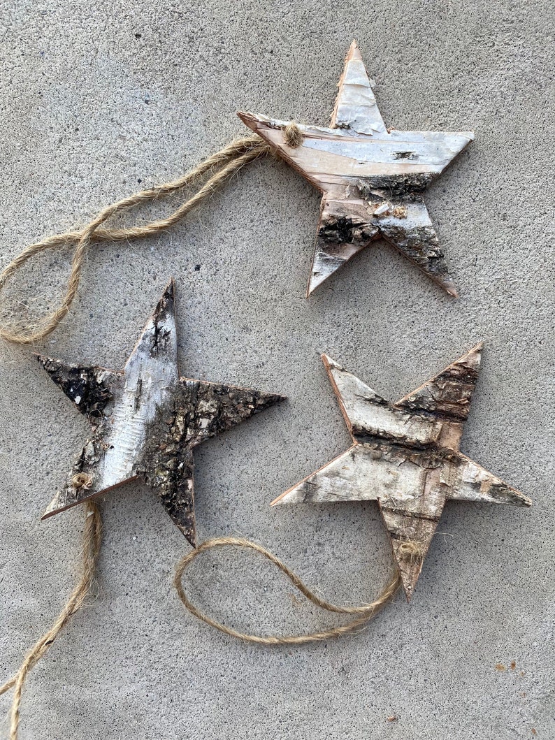 Birch Bark Christmas Tree Ornaments, One Of A Kind, Christmas Star, Handmade Natural Canadian Wood image 7