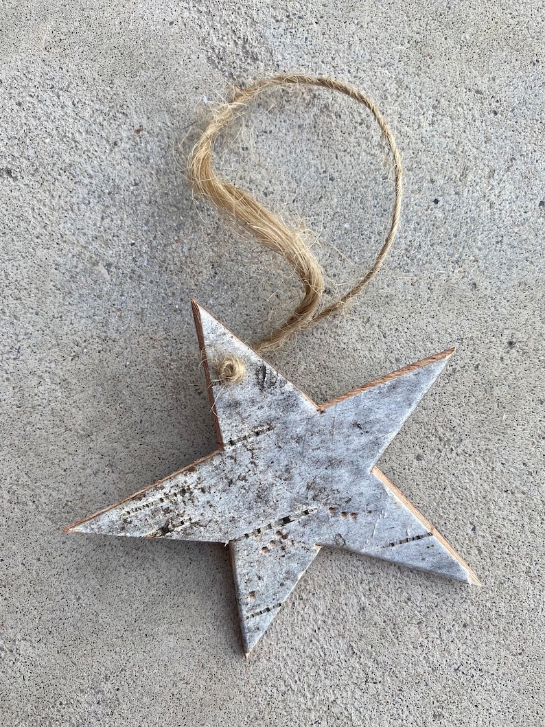 Birch Bark Christmas Tree Ornaments, One Of A Kind, Christmas Star, Handmade Natural Canadian Wood image 5