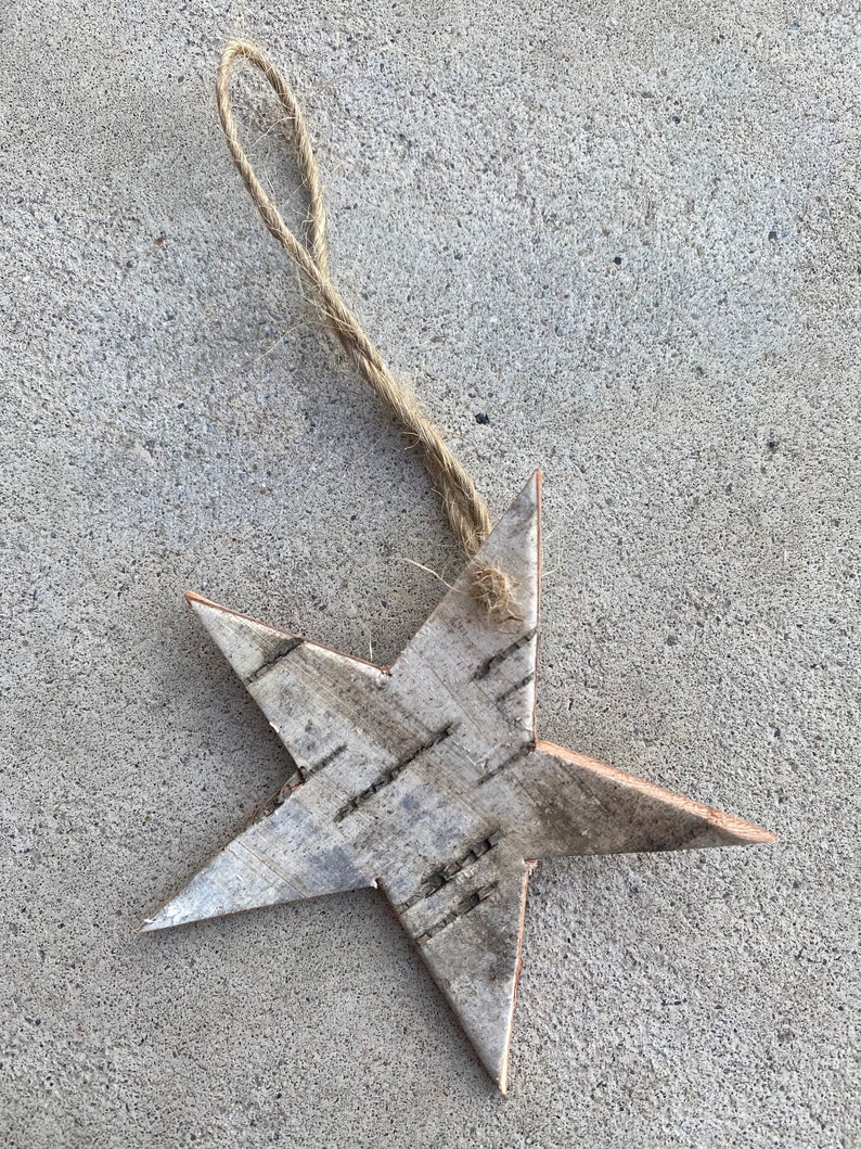 Birch Bark Christmas Tree Ornaments, One Of A Kind, Christmas Star, Handmade Natural Canadian Wood image 2