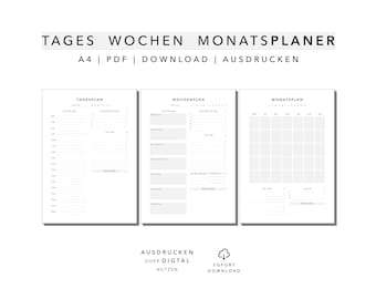 Daily plan Weekly plan Monthly plan PDF print A4 planner digital Daily planner undated Weekly planner print Monthly planner template download