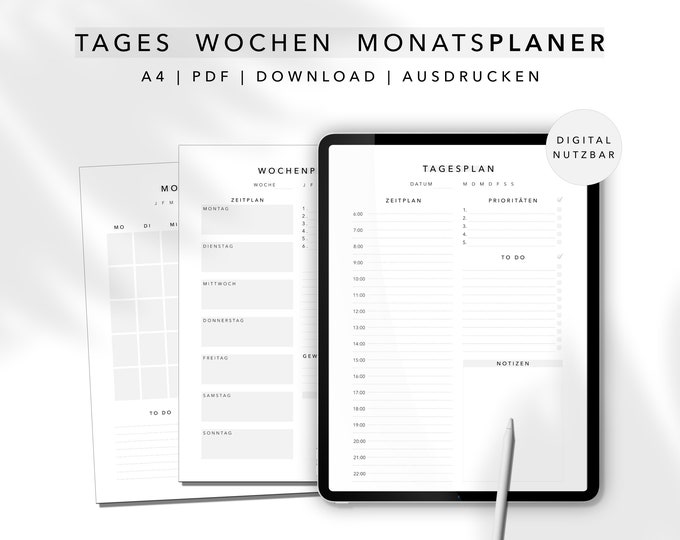 Tagesplaner Wochenplaner Monatsplaner zum Ausdrucken als digital