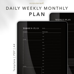 Könnte beinhalten: Schwarz-weißes druckbares Planer-Template mit dem Text "TODAY'S PLAN", "PRIORITY", "TO DO", "NOTES", "DATE", "TIMETABLE", "WEEKLY PLAN" und "WEEKDAY".