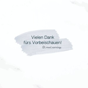 May include: A white background with a gray brushstroke. The text "Vielen Dank f&uuml;rs Vorbeischauen! @LinasLearnings" is written in black on the brushstroke.