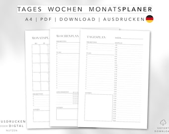 Tagesplaner Wochenplaner Monatsplaner druckbar Tage Wochen planer Wochenplan goodnotes PDF kalender deutsch DIN A4 Vorlage zum Ausdrucken