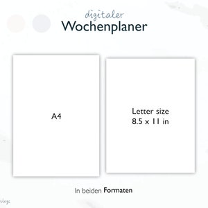 May include: Two white rectangles with text. The left rectangle says "A4" and the right rectangle says "Letter size 8.5 x 11 in". The text below the rectangles says "In beiden Formaten".