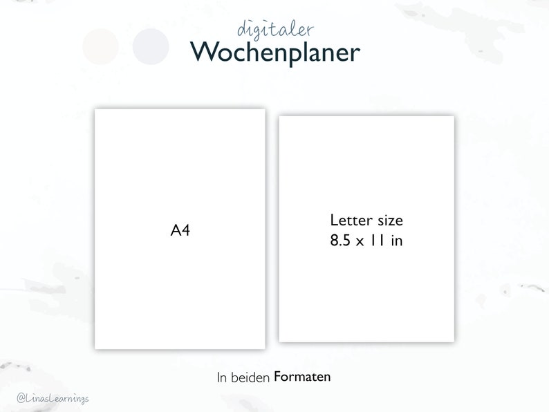 May include: Two white rectangles with text. The left rectangle says "A4" and the right rectangle says "Letter size 8.5 x 11 in". The text below the rectangles says "In beiden Formaten".