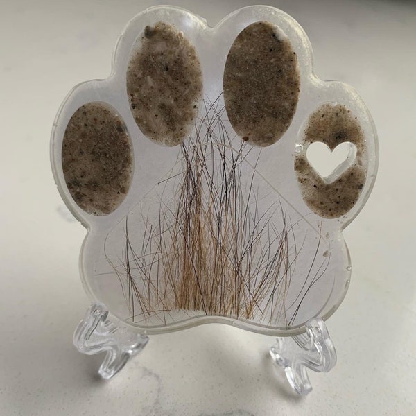 Custom made Resin paw print with ashes and or fur