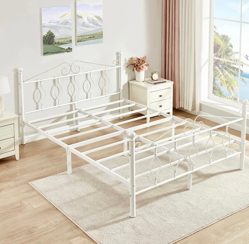 Vintage White Metal Queen Bed Frame Etsy