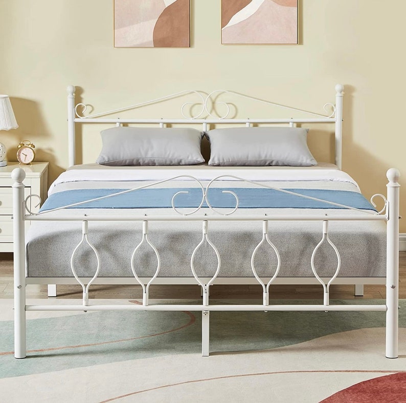 Vintage White Metal Queen Bed Frame Etsy