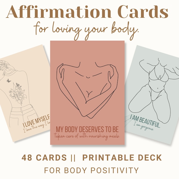 Body Positivity Affirmation Cards | For Self Esteem, Self Confidence, Body Love, & Self Love | Affirmation Prints | Body Positive Print