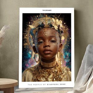 Afrofuturism Digital Wall Art - &quot;The Dreamer&quot; - Black Girl Portrait | Printable Wall Art | African Art | Afrofuturist Art | Afro Artwork