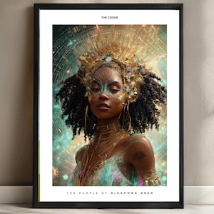 Afrofuturism Digital Wall Art - &quot;The Coder&quot; - Black Woman Portrait | Printable Wall Art | African Art | Afrofuturist Art | Black Artwork