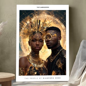 Afrofuturism Digital Wall Art - &quot;The Flame Keepers&quot; - Black Couple Portrait | Printable Wall Art | African Art | Afrofuturist Art