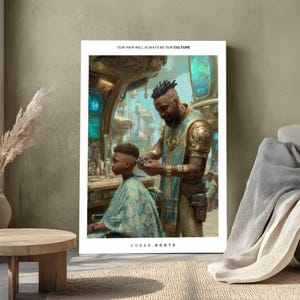 Afrofuturism Digital Wall Art Black Barber Portrait | Printable Wall Art | African Art | Afrofuturist Art | Afro Artwork | Black empowerment