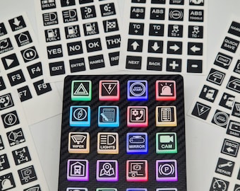 Simracing and Euro Truck ICON Sticker Sheet |  light pass through |  for button boxes, steering wheels and keyboards