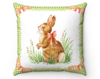 Bunny Pillow Case,Spring Pillow Case,Easter Home Decor,Easter Pillow,16x16 pillow case,Gingham Pillow,Check Pillow,Easter Bunny,Spring Decor
