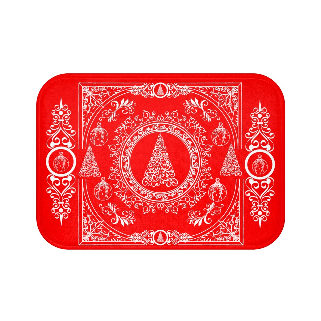 Red Victorian Christmas Bath Rug Christmas Bath Accesories Etsy