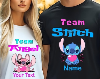 Camiseta de Disney Stitch Angel, camiseta personalizada para revelación de género, camiseta para baby shower, camisetas familiares a juego para revelación de género, Stitch rosa o azul, niño o niña