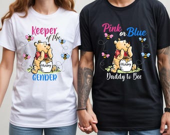 Pink Or Blue Bear Gender Reveal Shirts,Keeper Of The Gender Shirt, Gender Reveal Matching Family Shirts,Mommy to Bee Shirt,Baby Shower Shirt