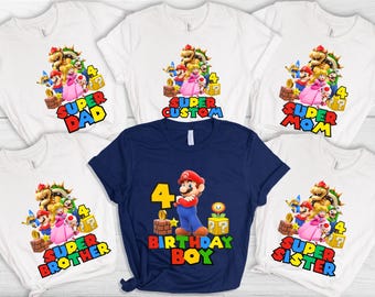 Camiseta de aniversário Universo Épico, Camisetas da Família Universo Épico, Camiseta de Aniversário da Universal Studios, Camiseta de Aniversário Infantil, Camiseta de 4º Aniversário, Super Mario