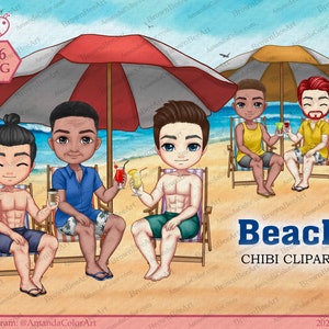 Beach clipart, Summer clipart, Friend clipart, Chibi clipart, Summer boy png, Beach Tropical, Men clipart, Father's Day, PNG files