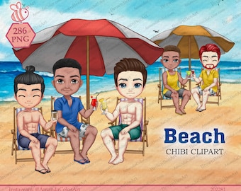 Beach clipart, Summer clipart, Friend clipart, Chibi clipart, Summer boy png, Beach Tropical, Men clipart, Father&#39;s Day, PNG files