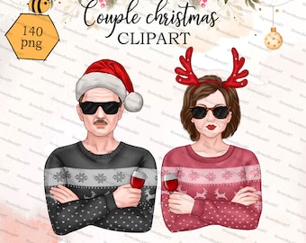 Old Couple Christmas Clipart: Grandparents PNG (Digital Download)