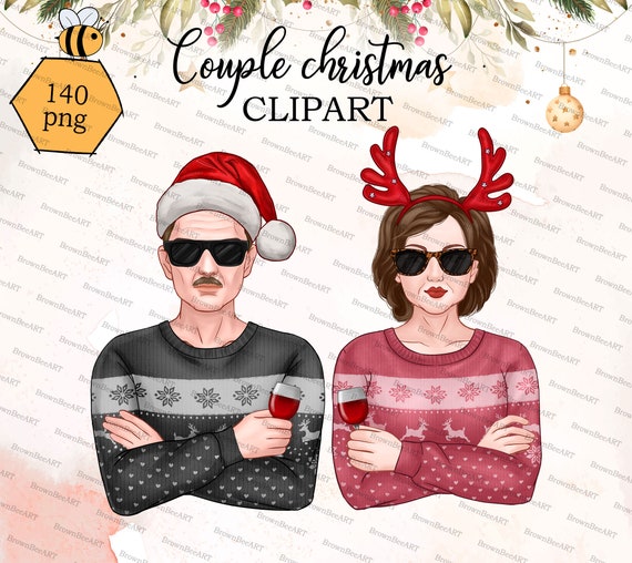 Old Couple Christmas Clipart: Grandparents PNG (Digital Download)