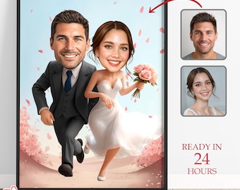 Custom Wedding Caricature: Personalized Cartoon Portrait (Digital Download 12x16 inches 300dpi or A3 format.)