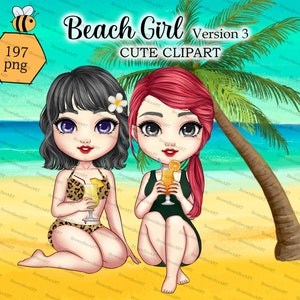 CUTE clipart: Beach girl clipart Version 3, Summer clipart, Friend clipart, Summer Girls, Beach Tropical, Sisters clipart, Chibi clipart94